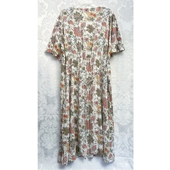 Mango Womens NWT Floral Print V-Neck Buttoned Linen-Blend Midi Dress Size 18 New - Picture 6 of 12
